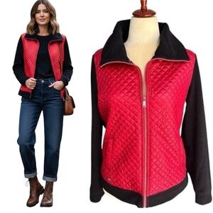 Ralph Lauren Diamond Quilted Fleece Jacket Full Zip Jacket Puffer Red Black